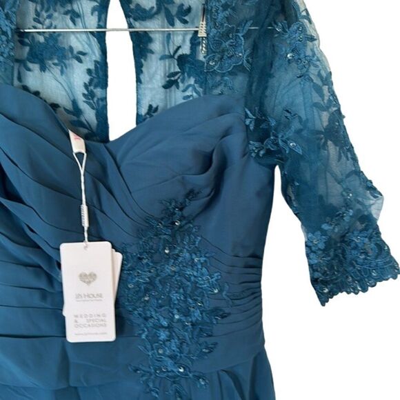 JJ's House Chiffon Ruffle Gown Wedding & Special Occasion Ink Blue Women Size 6 - Picture 3 of 5